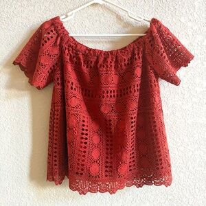 SUNDAY IN BROOKLYN WOMEN'S S OFF THE SHOULDER LACE TOP BLOUSE BURNT ORANGE RUST